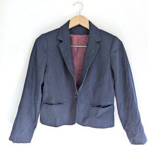 Vintage Larry Levine Crop Navy Blue Tailored Fitted Blazer, One Button Jacket